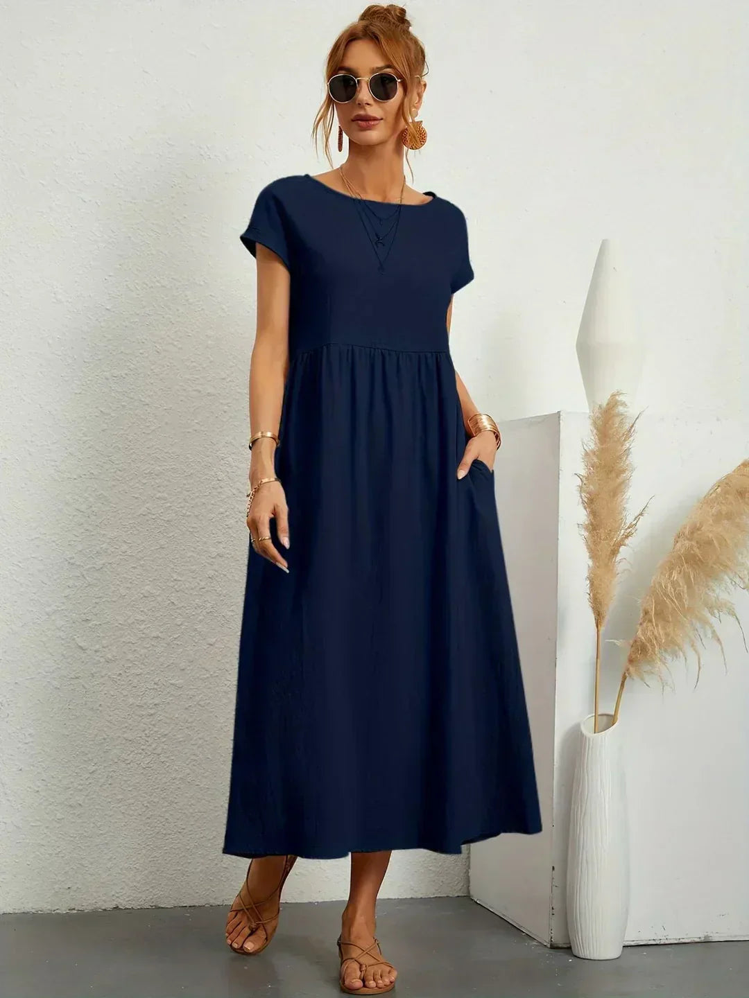 Damen Midi-Kleid mit fließendem Schnitt in mehreren Farben Jully