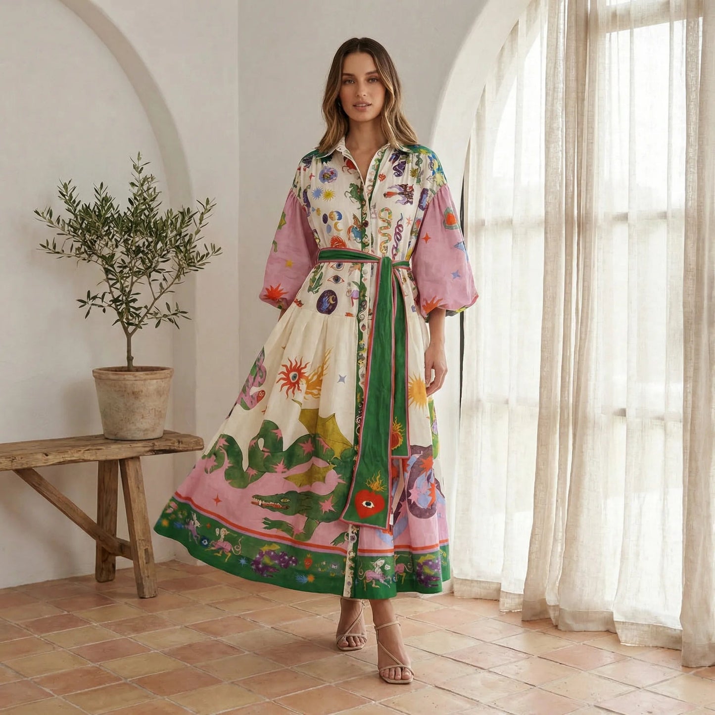 Damen Midi-Kleid mit grafischem Allover-Print Jully