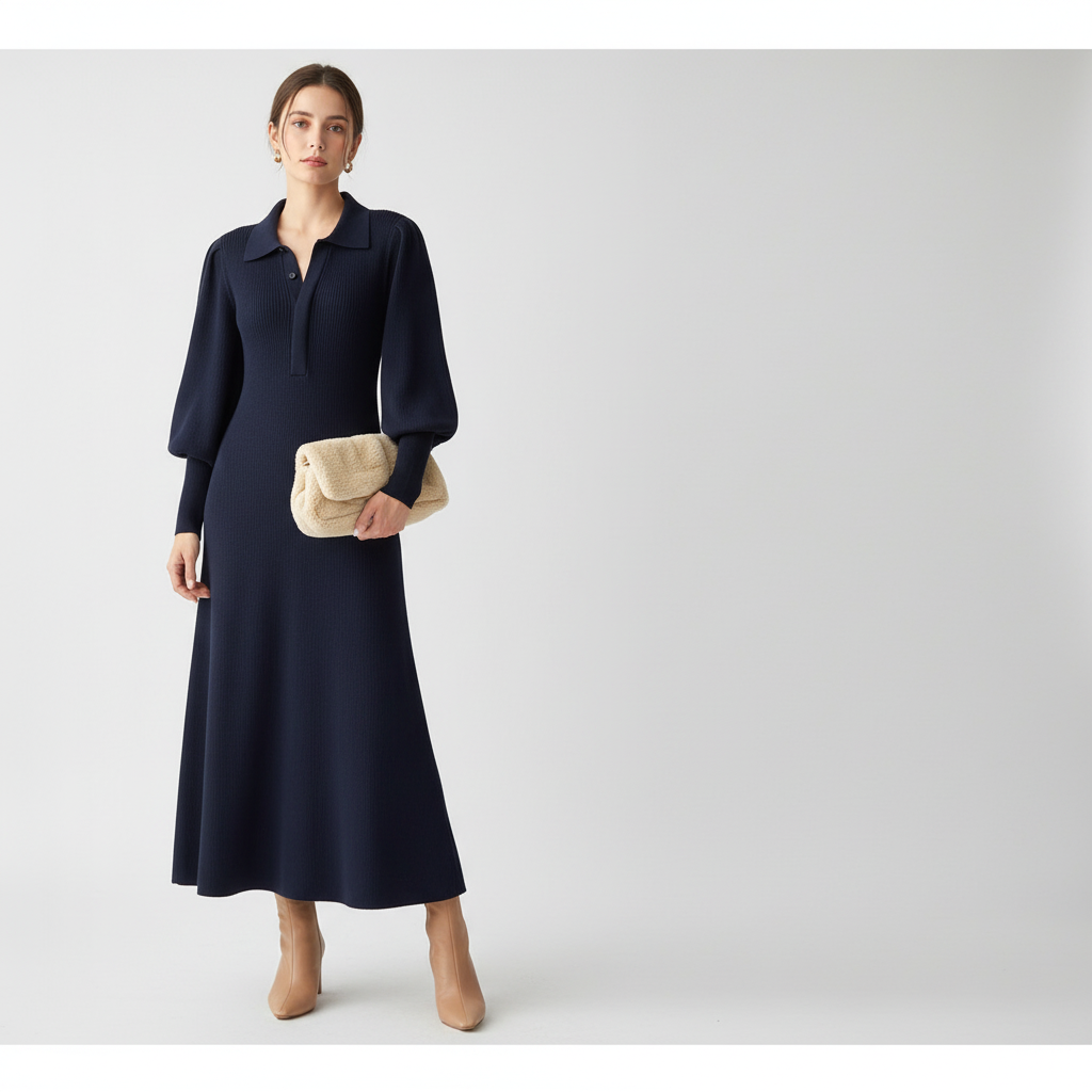 Damen Midi-Kleid mit klassischem Kragen Jully