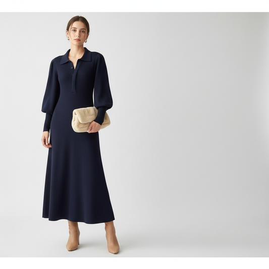 Damen Midi-Kleid mit klassischem Kragen Jully