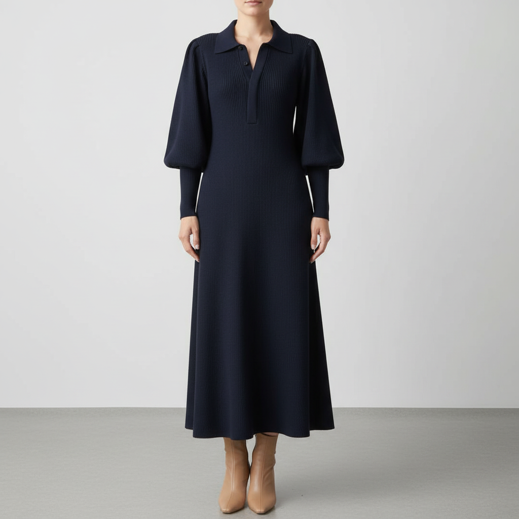 Damen Midi-Kleid mit klassischem Kragen Jully