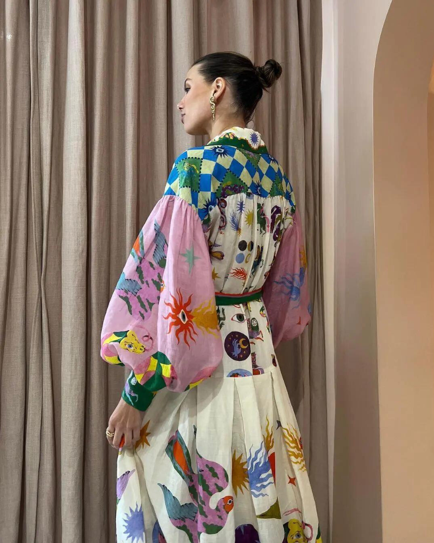 Damen Midi-Kleid mit künstlerischem Allover-Print Jully