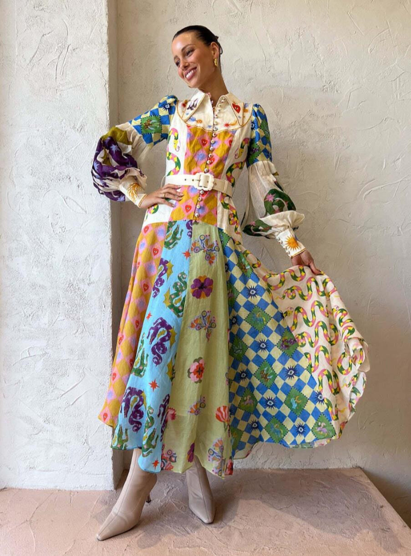Damen Midi-Kleid mit künstlerischem Allover-Print Jully
