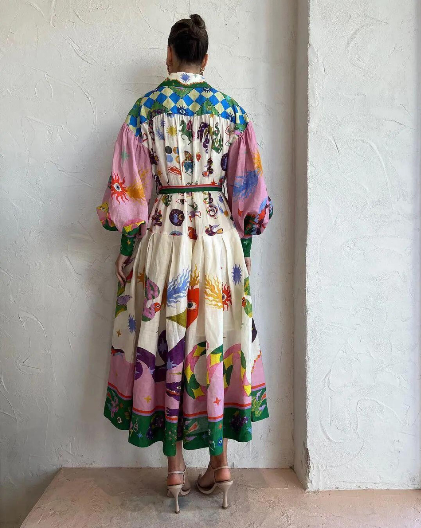 Damen Midi-Kleid mit künstlerischem Allover-Print Jully