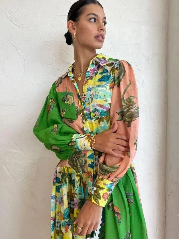 Damen Midi-Kleid mit künstlerischem Allover-Print Jully