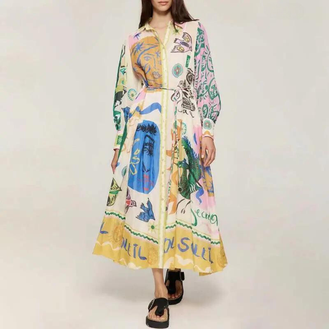 Damen Midi-Kleid mit künstlerischem Allover-Print Jully