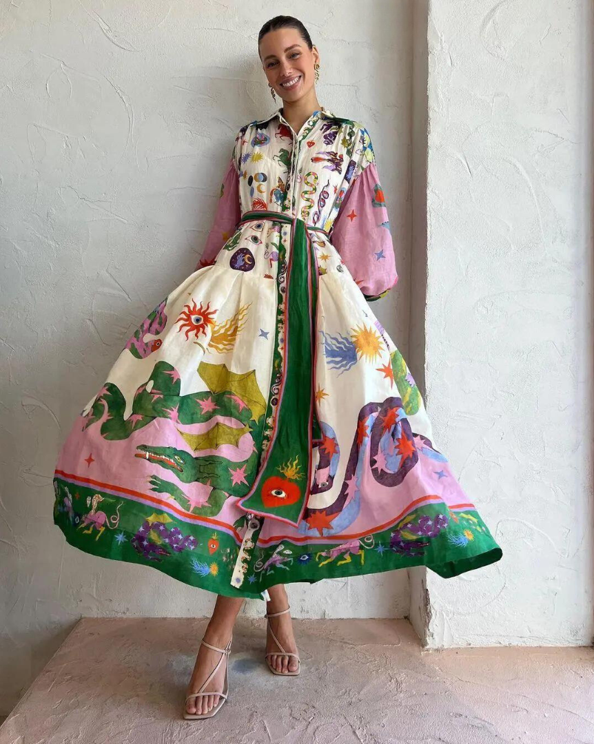 Damen Midi-Kleid mit künstlerischem Allover-Print Jully