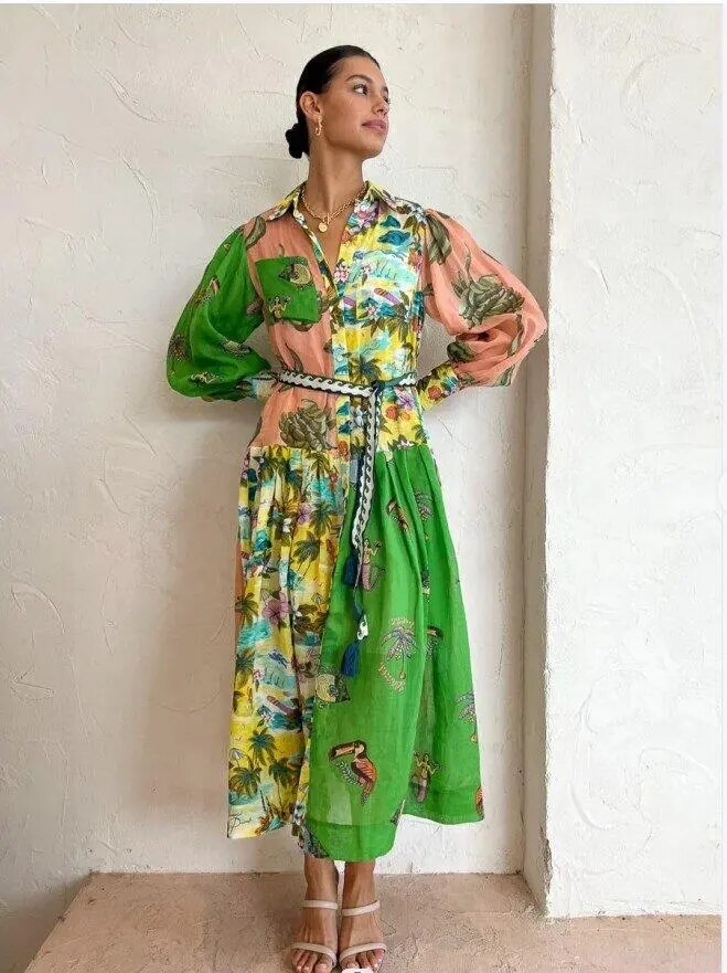 Damen Midi-Kleid mit künstlerischem Allover-Print Jully