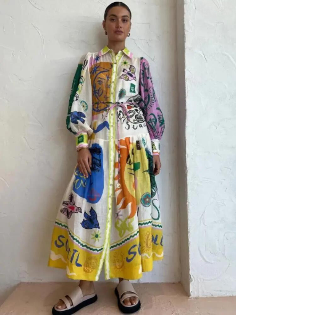 Damen Midi-Kleid mit künstlerischem Allover-Print Jully