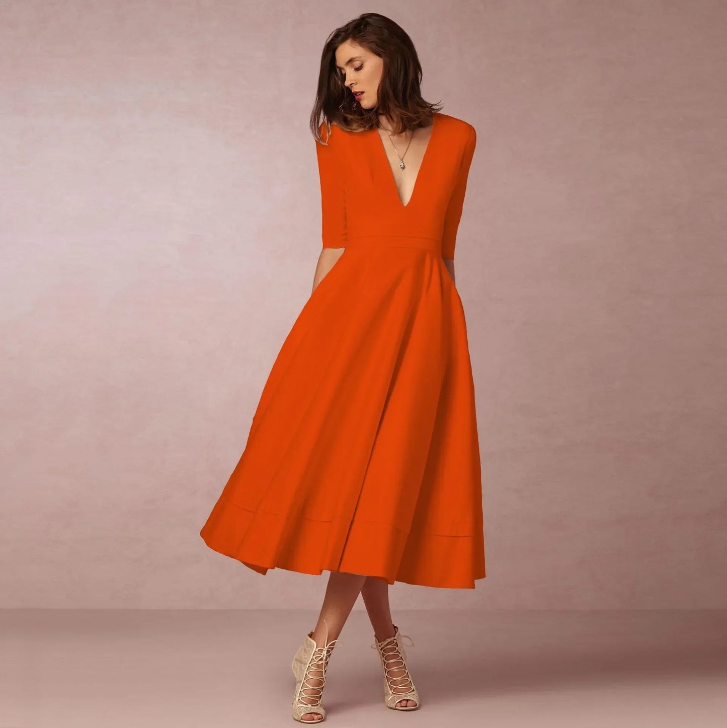 Damen Midi-Kleid mit tiefem V-Ausschnitt Jully
