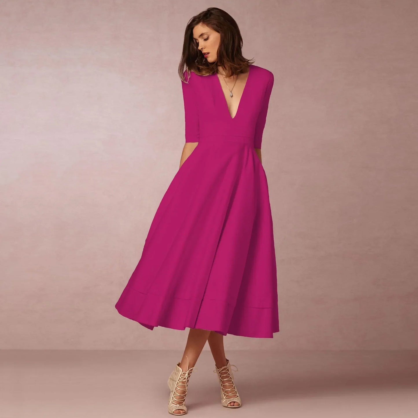 Damen Midi-Kleid mit tiefem V-Ausschnitt Jully