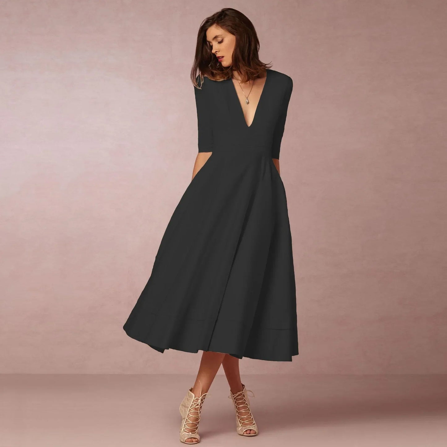 Damen Midi-Kleid mit tiefem V-Ausschnitt Jully