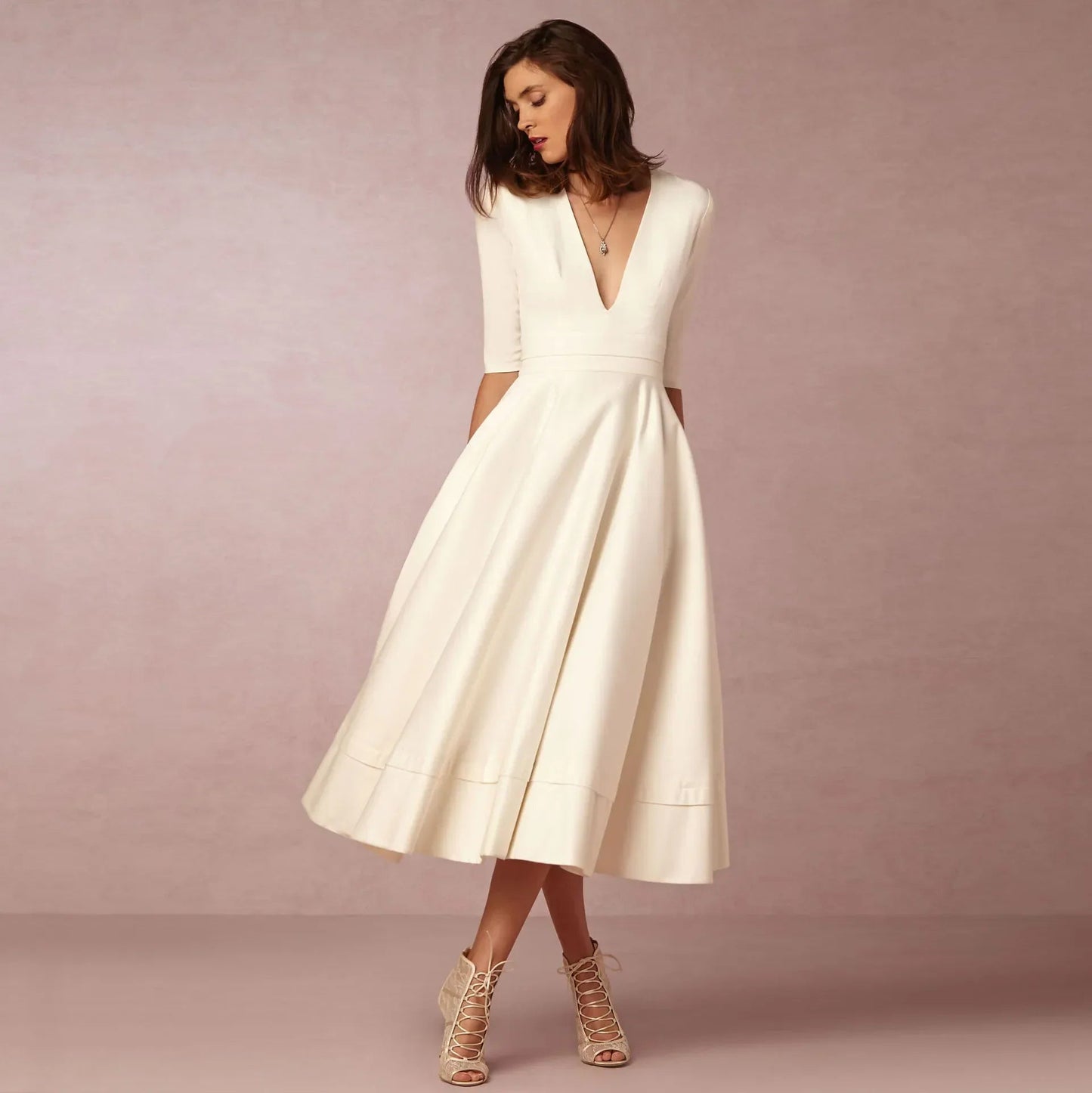Damen Midi-Kleid mit tiefem V-Ausschnitt Jully