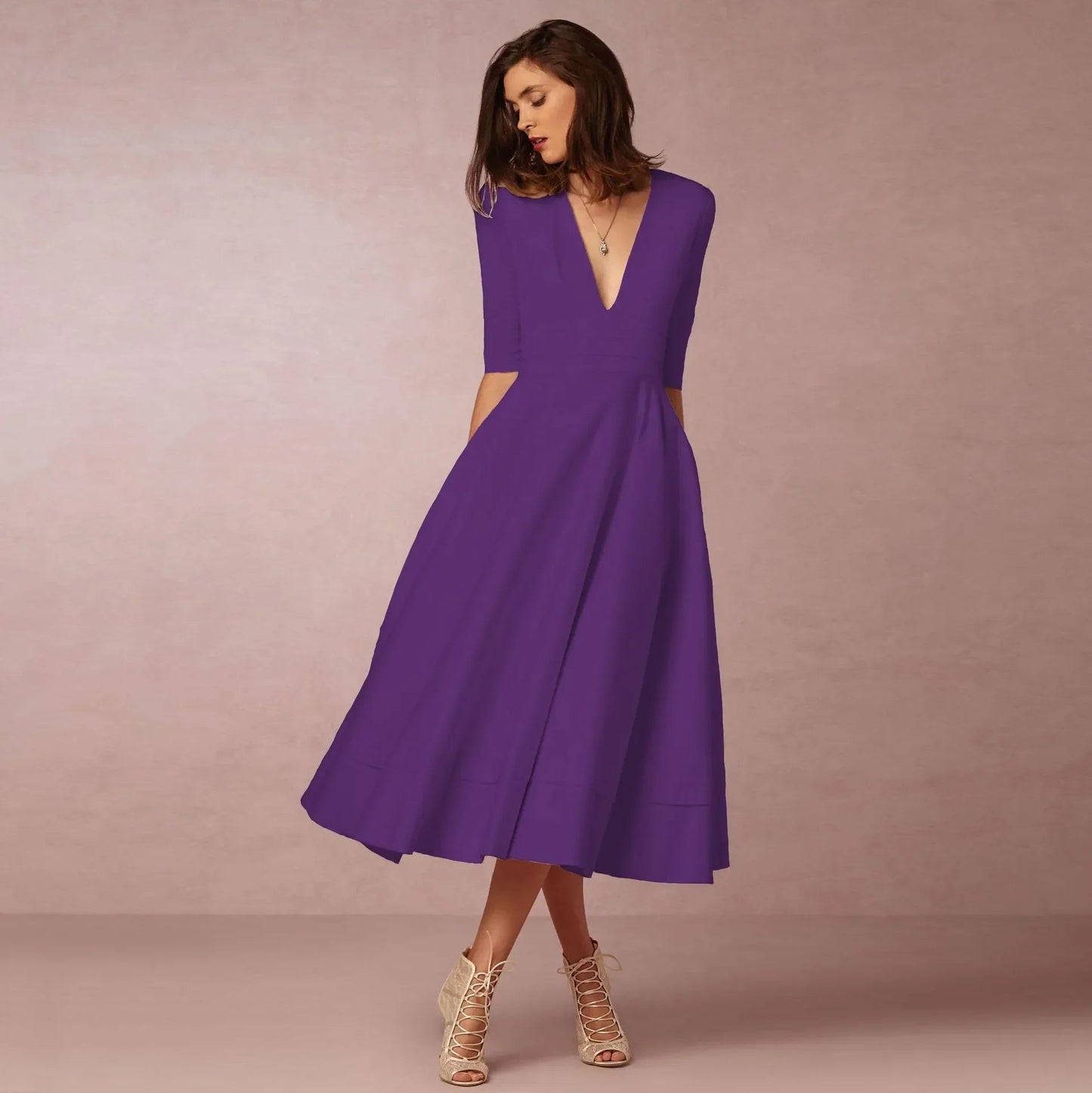 Damen Midi-Kleid mit tiefem V-Ausschnitt Jully