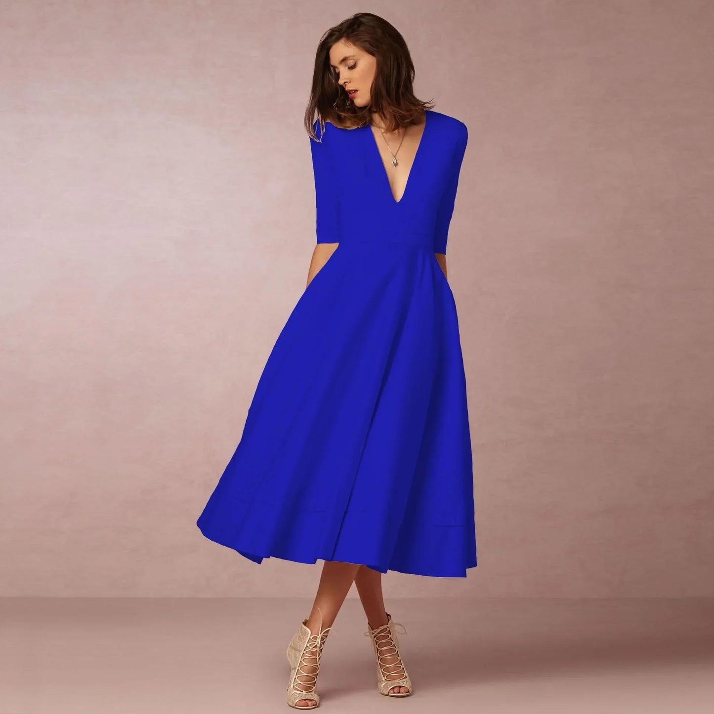Damen Midi-Kleid mit tiefem V-Ausschnitt Jully