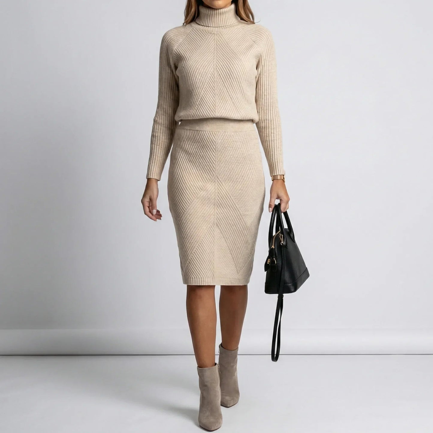 Damen Midi-Winterkleid mit langen Ärmeln Jully