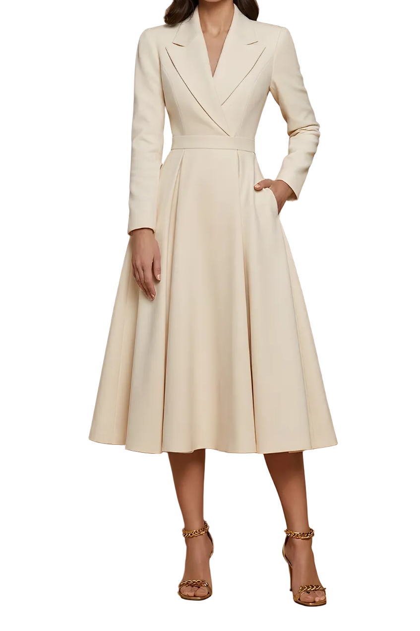 Damen Midi Kleid mit Wickeloptik und Gürtel Jully
