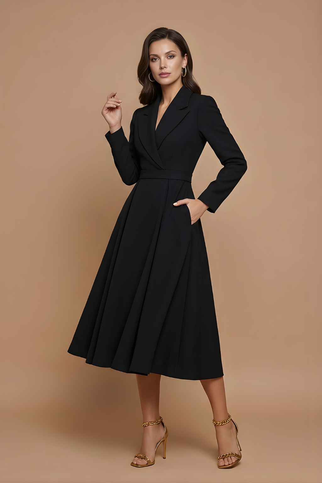 Damen Midi Kleid mit Wickeloptik und Gürtel Jully