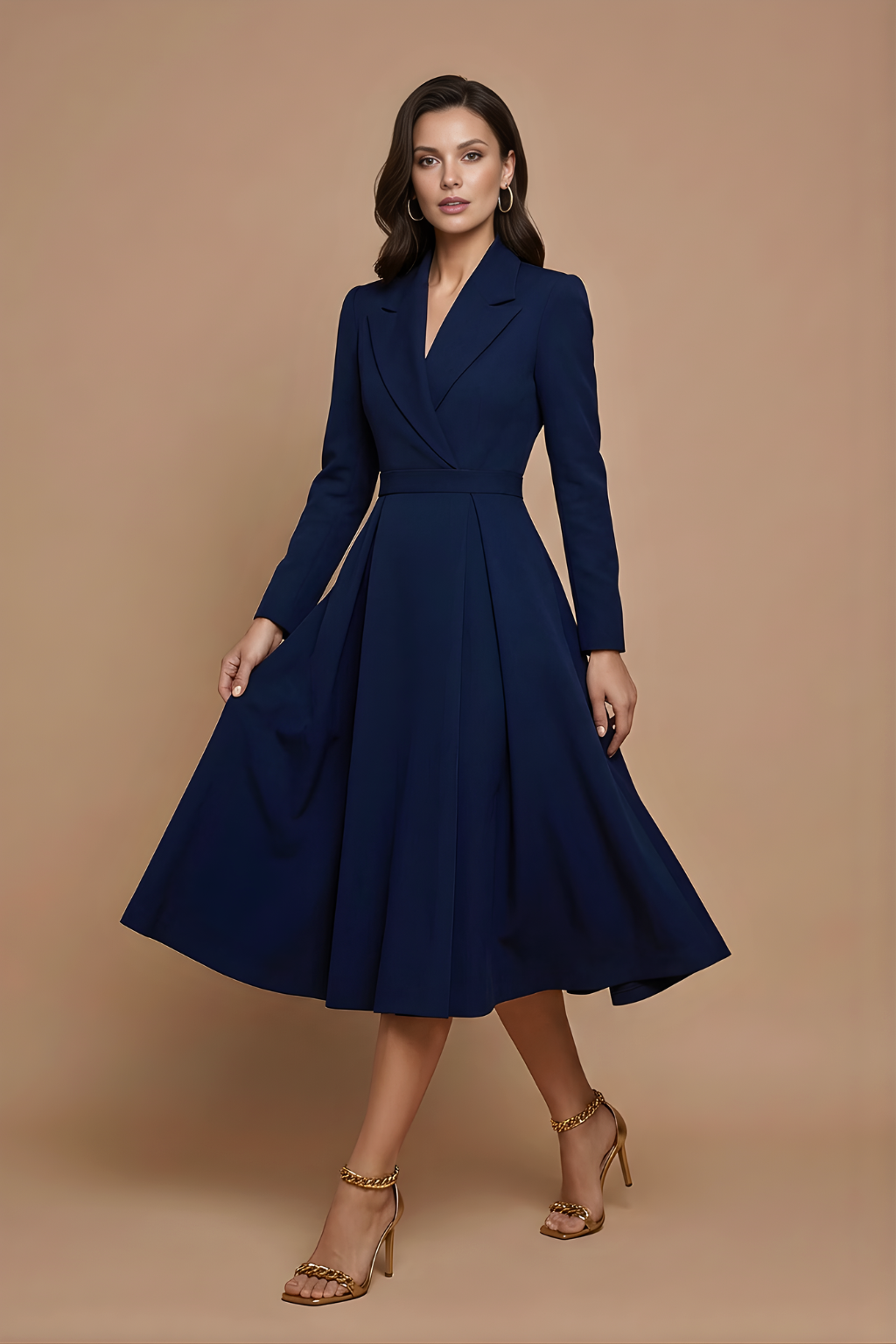 Damen Midi Kleid mit Wickeloptik und Gürtel Jully