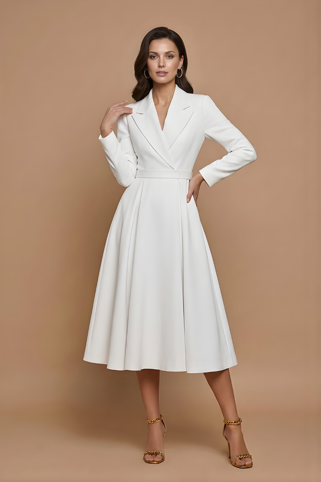 Damen Midi Kleid mit Wickeloptik und Gürtel Jully
