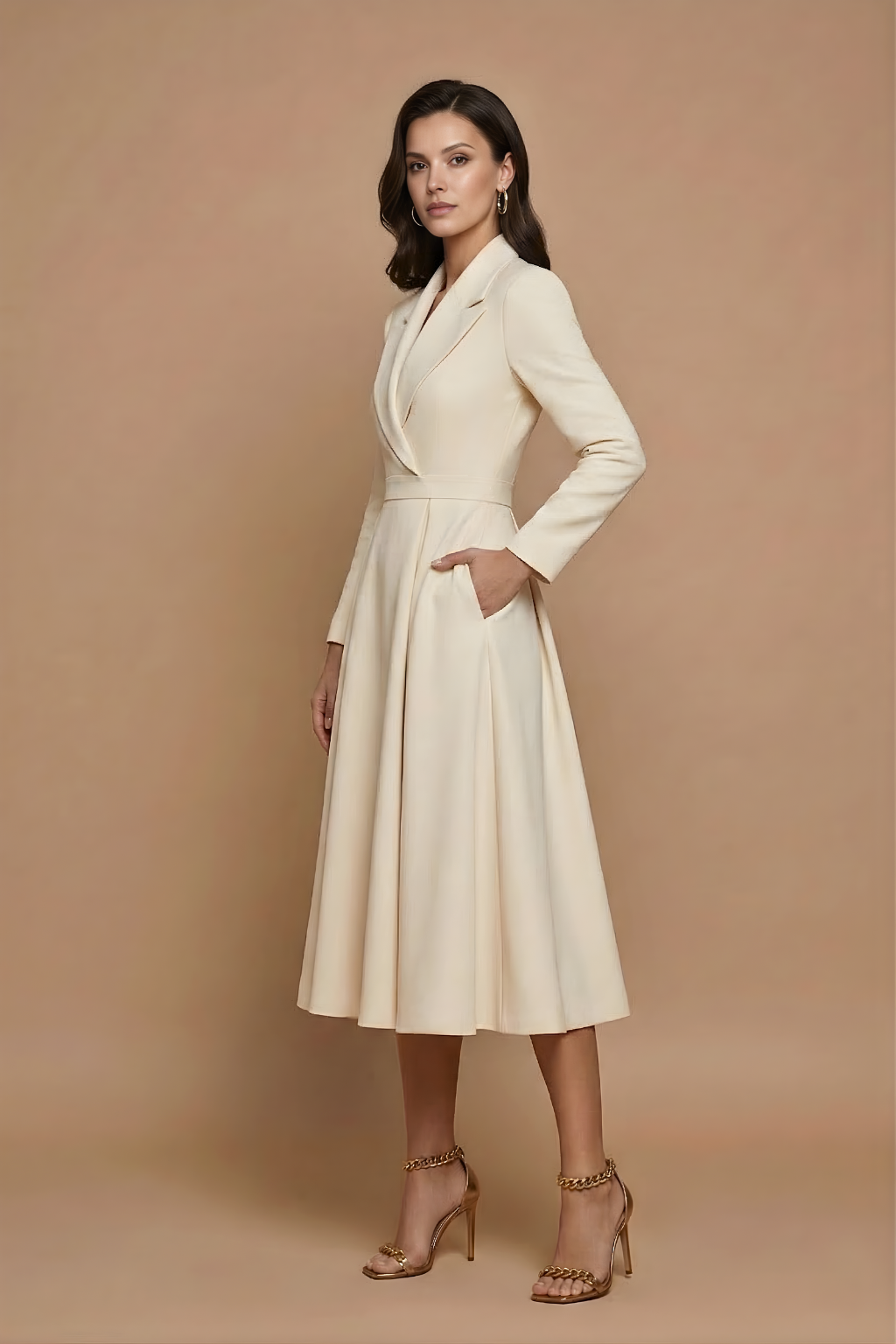 Damen Midi Kleid mit Wickeloptik und Gürtel Jully