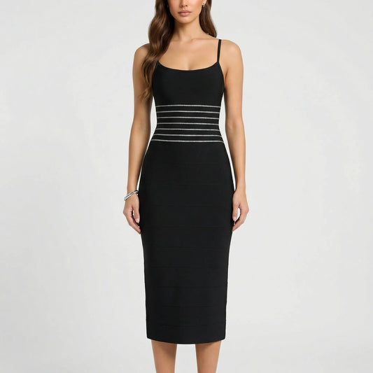Damen Midi Kleid mit verstellbaren Trägern in Schwarz Jully