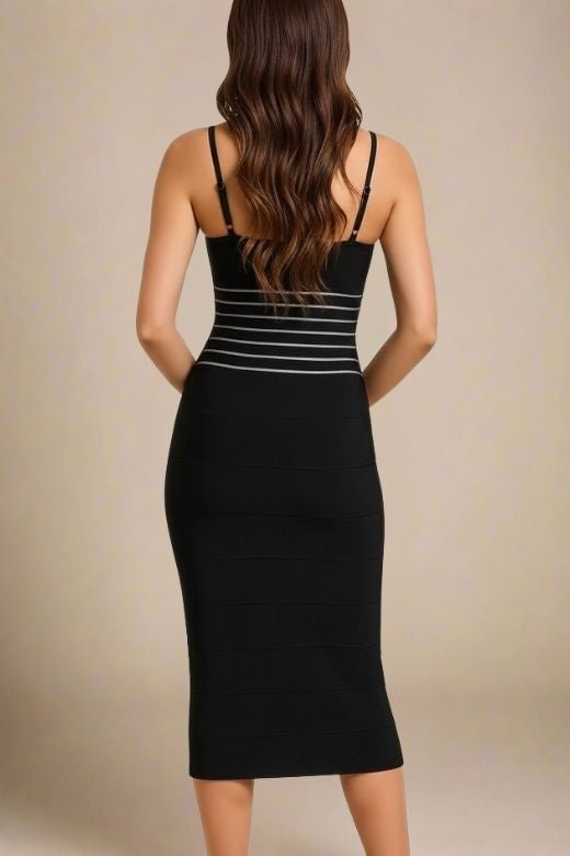 Damen Midi Kleid mit verstellbaren Trägern in Schwarz Jully