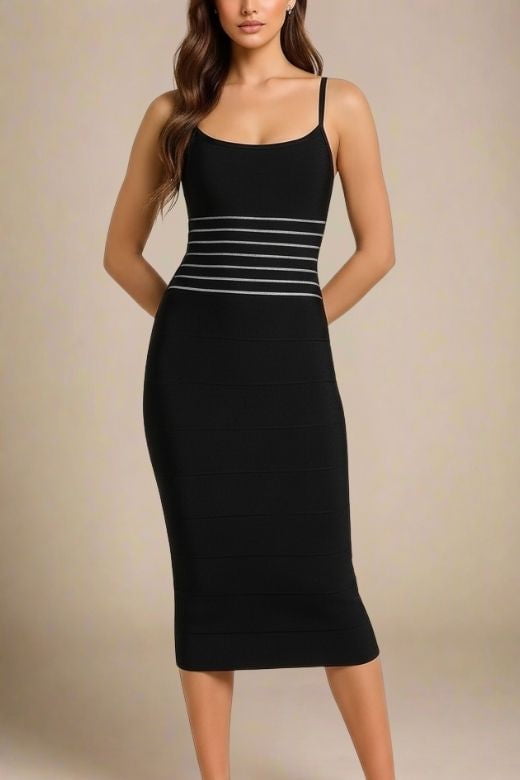Damen Midi Kleid mit verstellbaren Trägern in Schwarz Jully