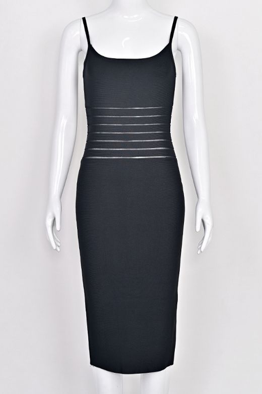 Damen Midi Kleid mit verstellbaren Trägern in Schwarz Jully