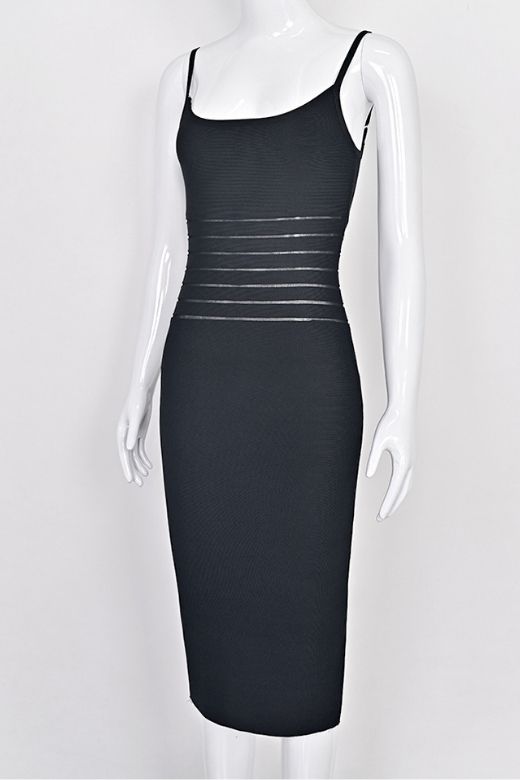 Damen Midi Kleid mit verstellbaren Trägern in Schwarz Jully