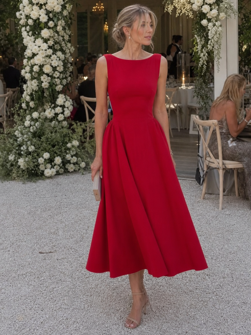 Damen Midikleid ärmellos mit Rundhalsausschnitt Jully