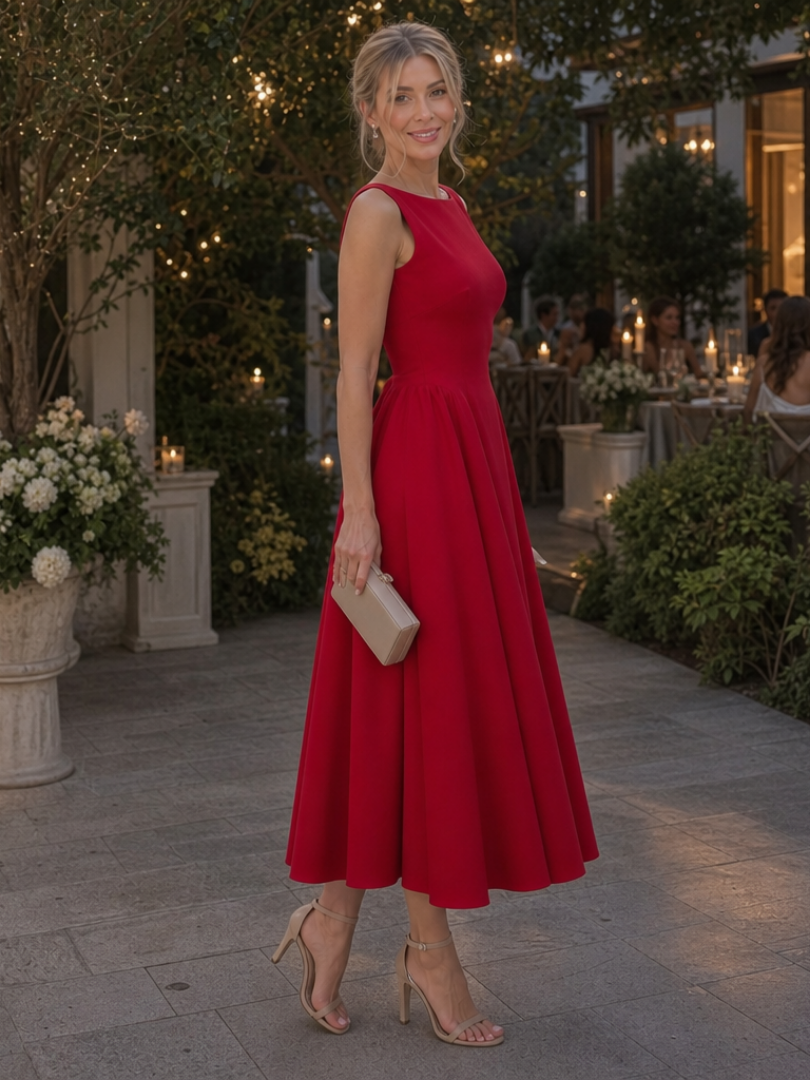 Damen Midikleid ärmellos mit Rundhalsausschnitt Jully