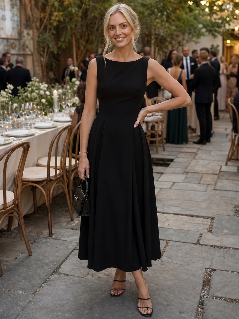 Damen Midikleid ärmellos mit Rundhalsausschnitt Jully