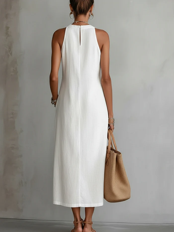 Damen Midikleid aus Leinen mit Stehkragen Jully