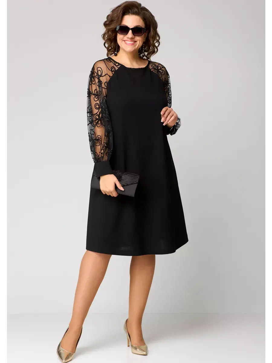 Damen Midikleid aus Spitze mit transparenten Ärmeln Jully
