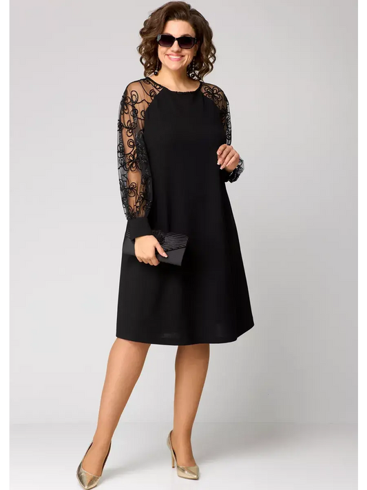 Damen Midikleid aus Spitze mit transparenten Ärmeln Jully