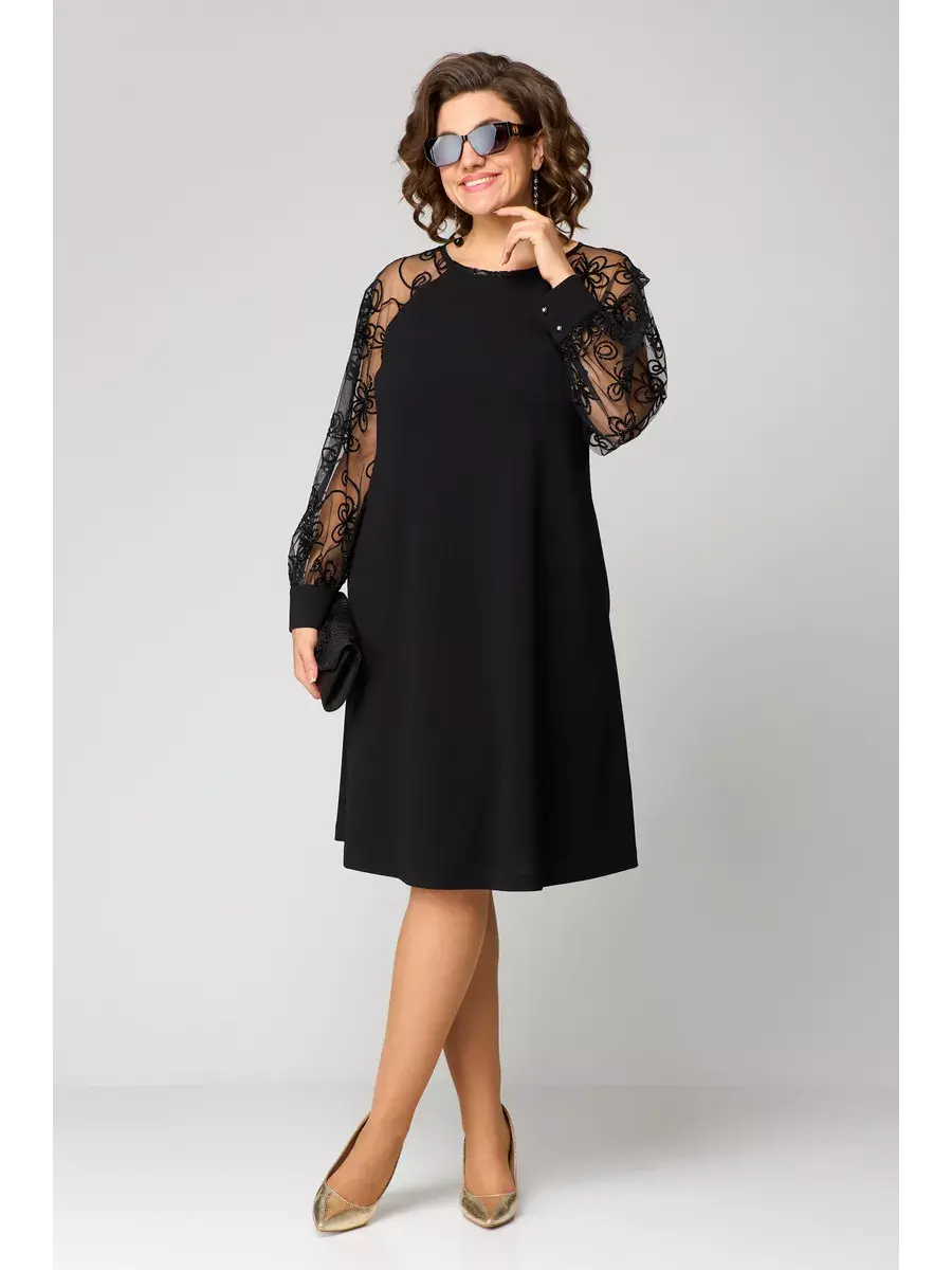 Damen Midikleid aus Spitze mit transparenten Ärmeln Jully