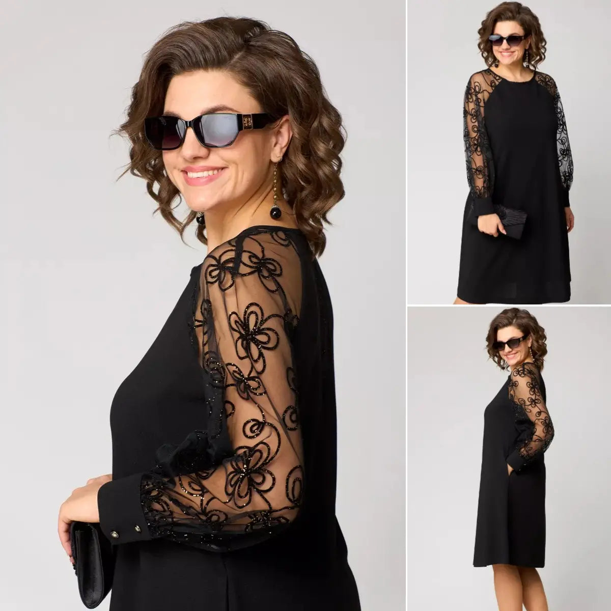 Damen Midikleid aus Spitze mit transparenten Ärmeln Jully