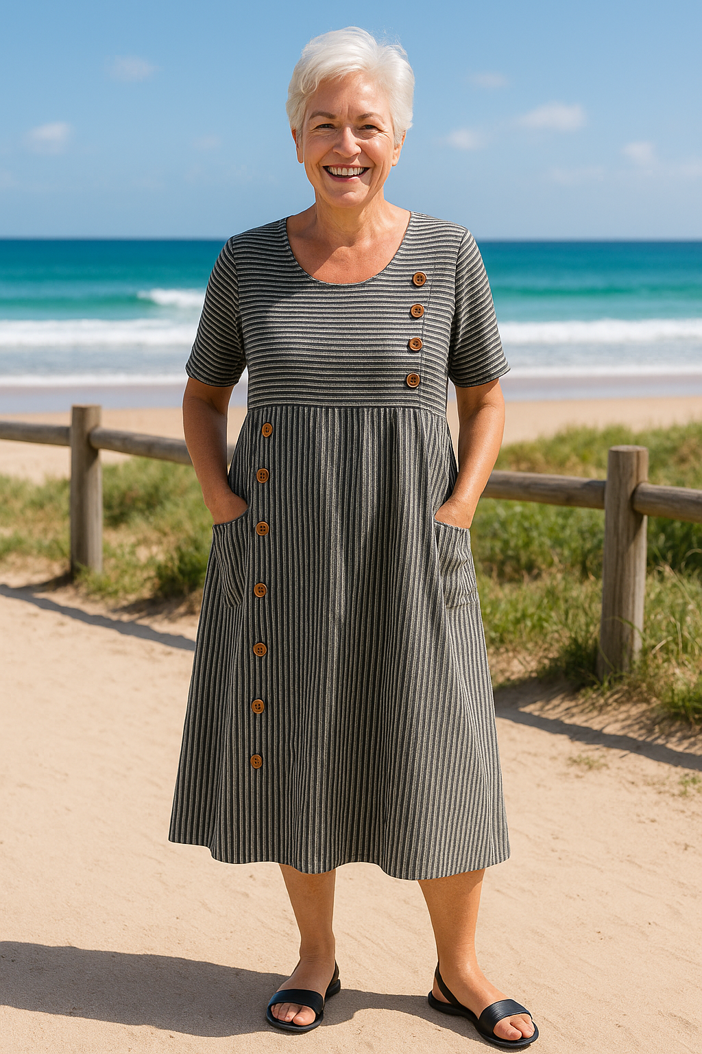 Damen Midikleid mit A-Linien-Silhouette und Seitentaschen Jully