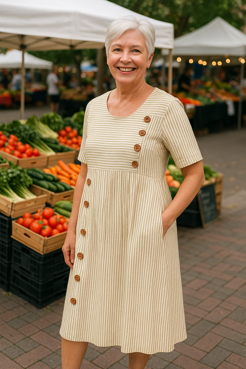 Damen Midikleid mit A-Linien-Silhouette und Seitentaschen Jully