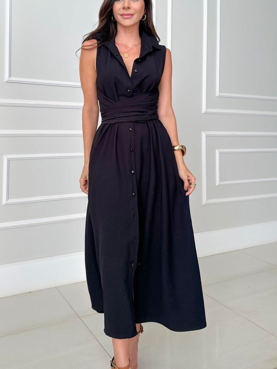Damen Midikleid mit Bindeband im Hemdstil Jully