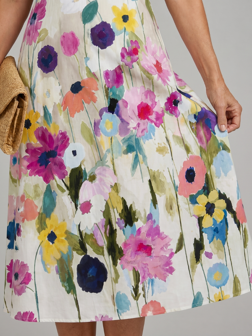 Damen Midikleid mit Blumendruck und Rundhalsausschnitt Jully