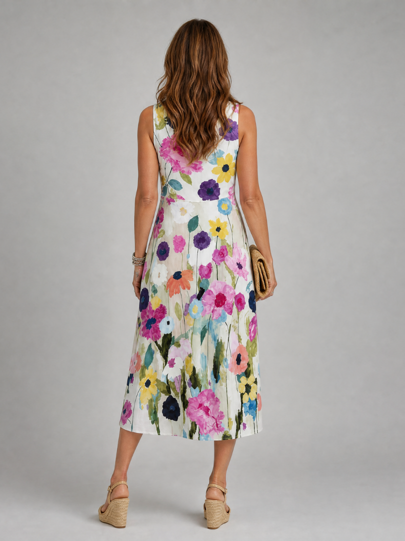 Damen Midikleid mit Blumendruck und Rundhalsausschnitt Jully
