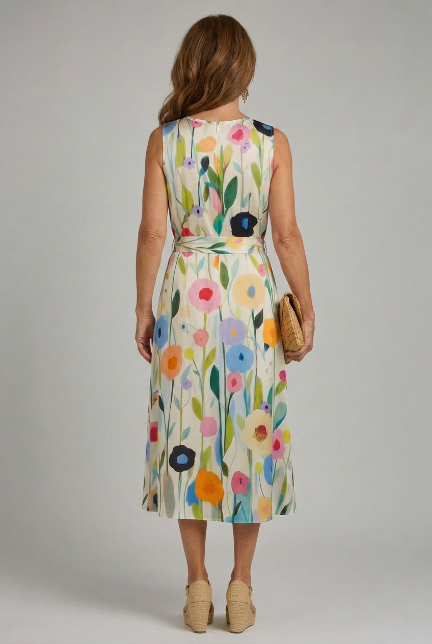 Damen Midikleid mit Blumendruck und Rundhalsausschnitt Jully