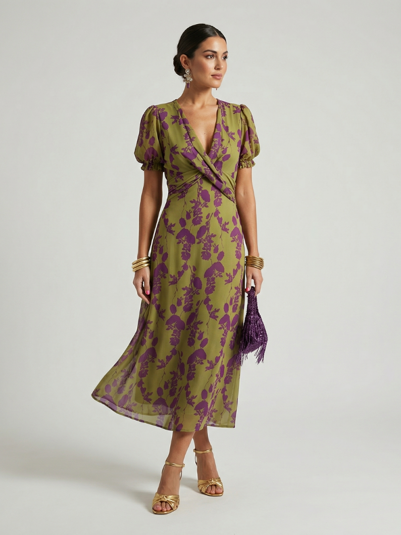 Damen Midikleid mit Blumenmuster und schmeichelndem Schnitt Jully