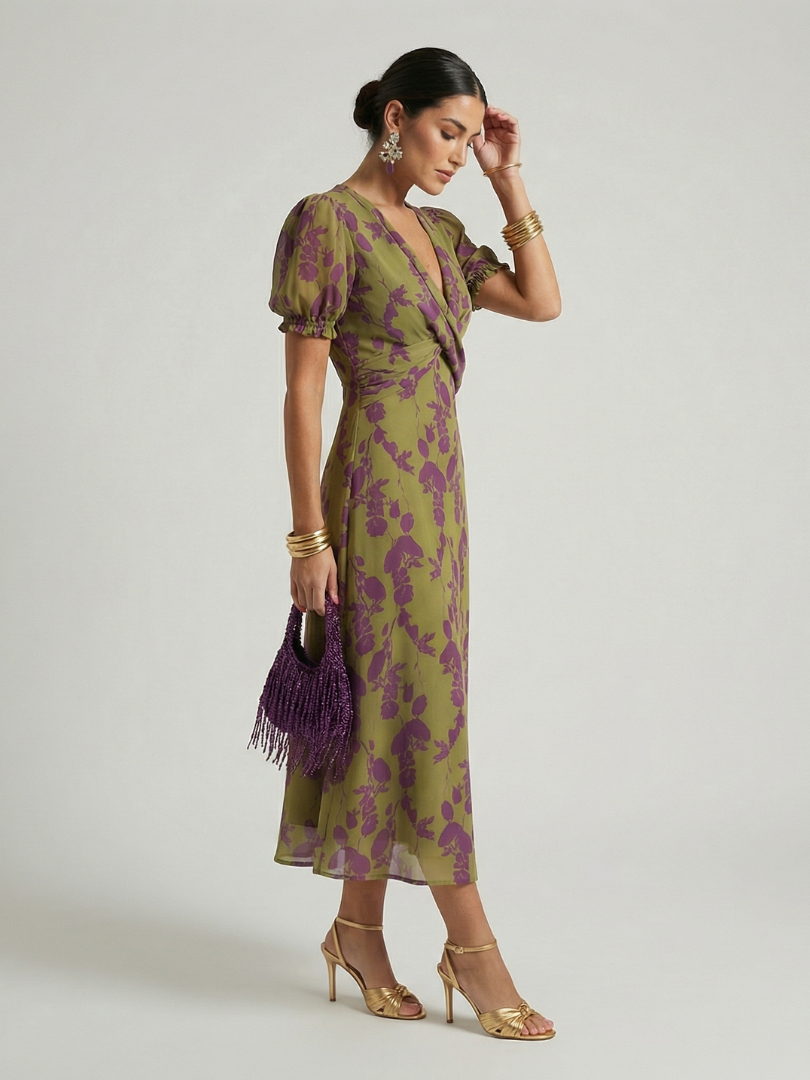 Damen Midikleid mit Blumenmuster und schmeichelndem Schnitt Jully