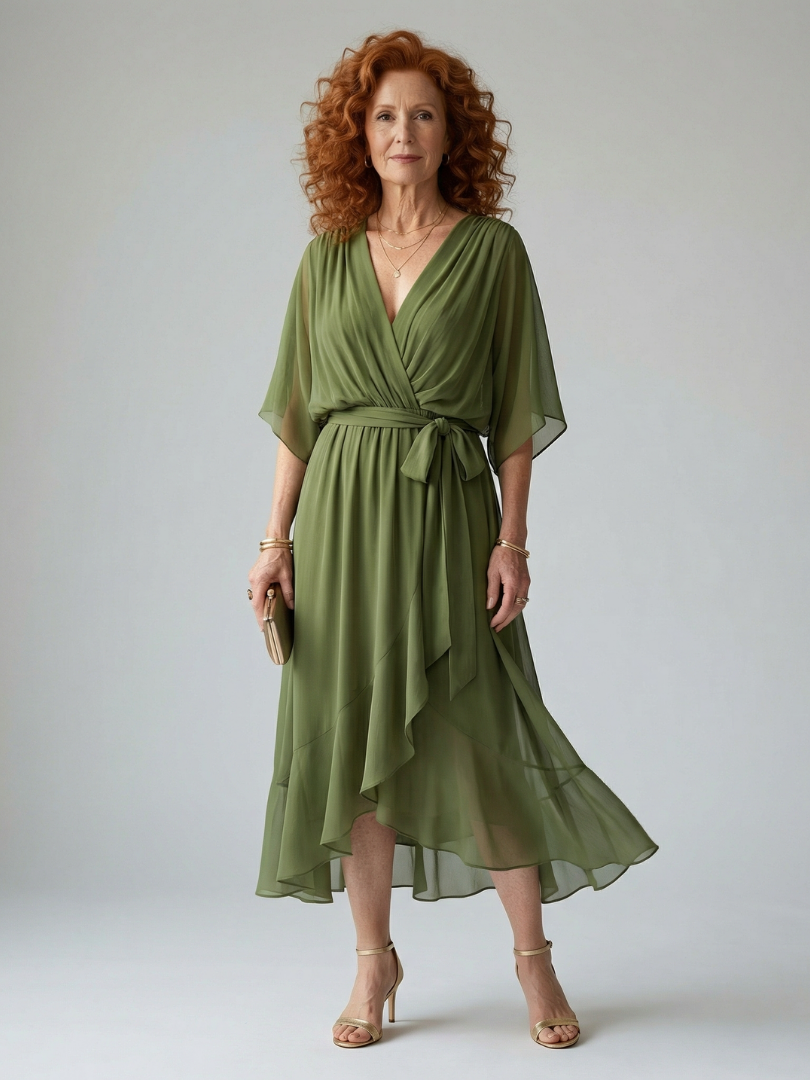 Damen Midikleid mit Drapiertem Schnitt in Elegant Jully