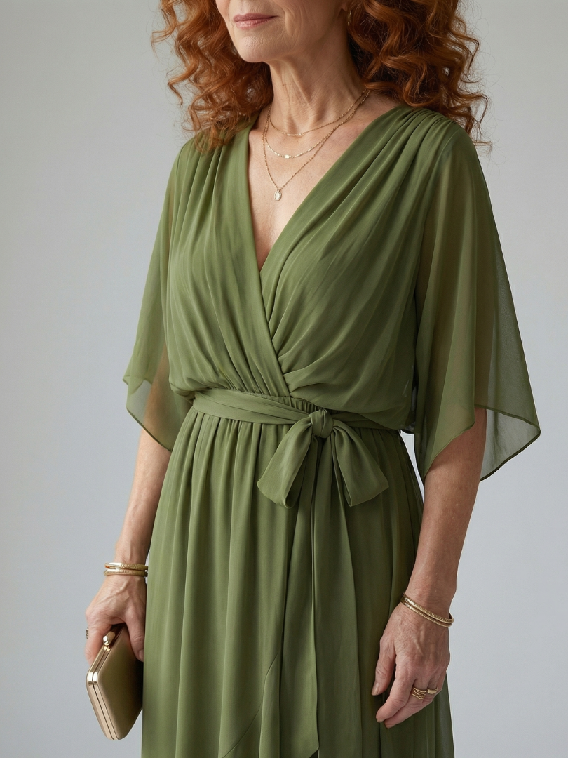 Damen Midikleid mit Drapiertem Schnitt in Elegant Jully