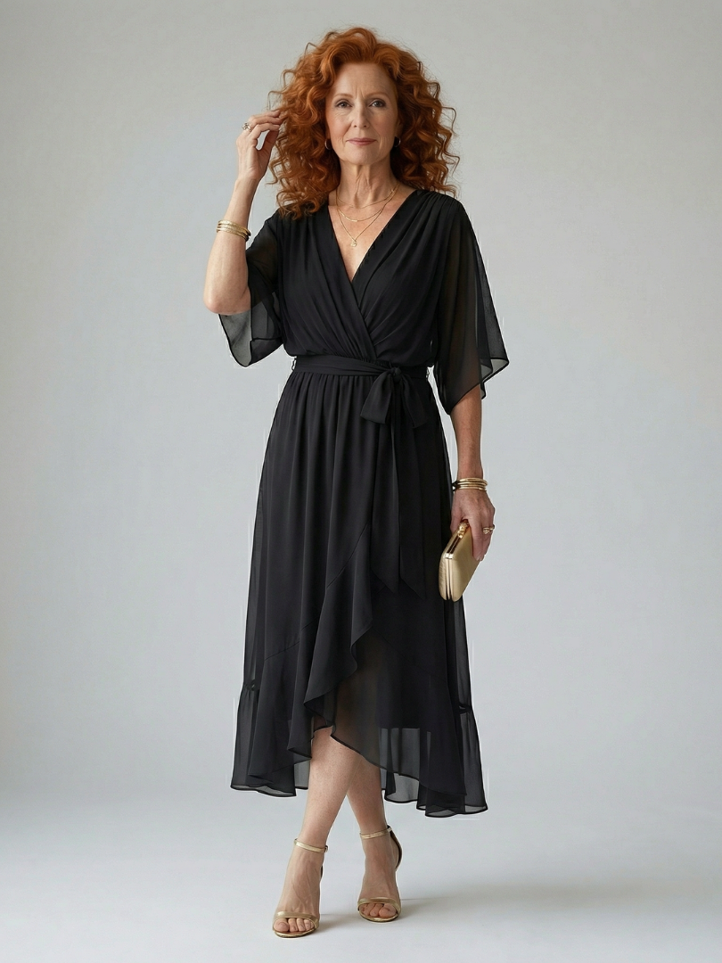 Damen Midikleid mit Drapiertem Schnitt in Elegant Jully