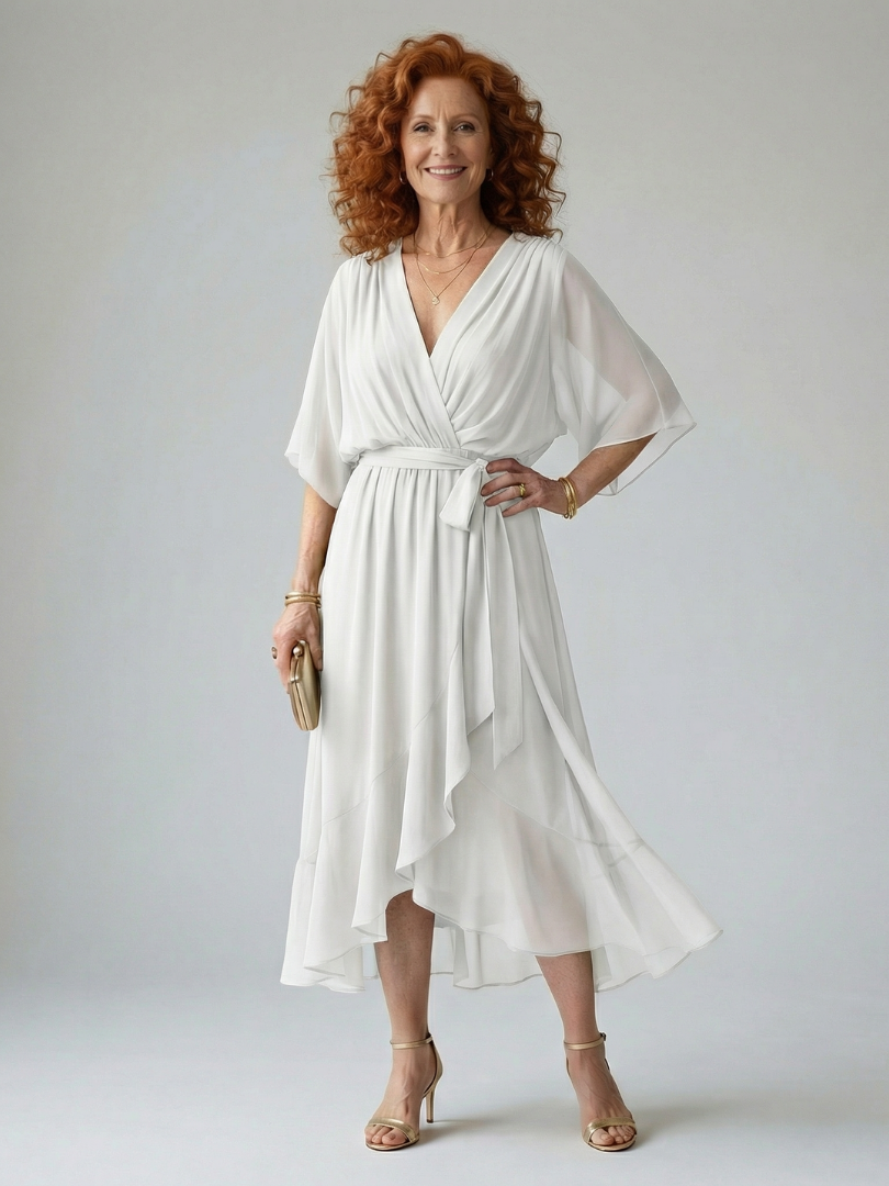 Damen Midikleid mit Drapiertem Schnitt in Elegant Jully